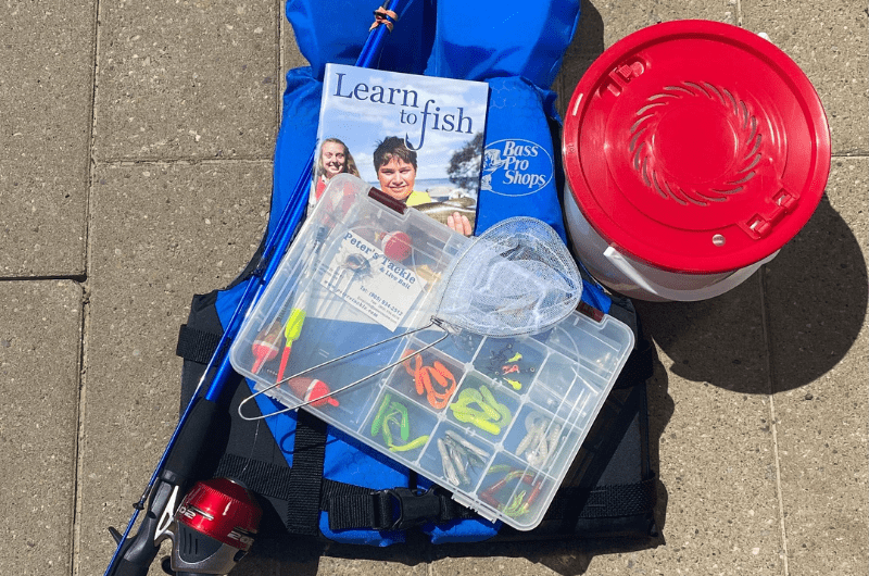 fishing kit and life jacket