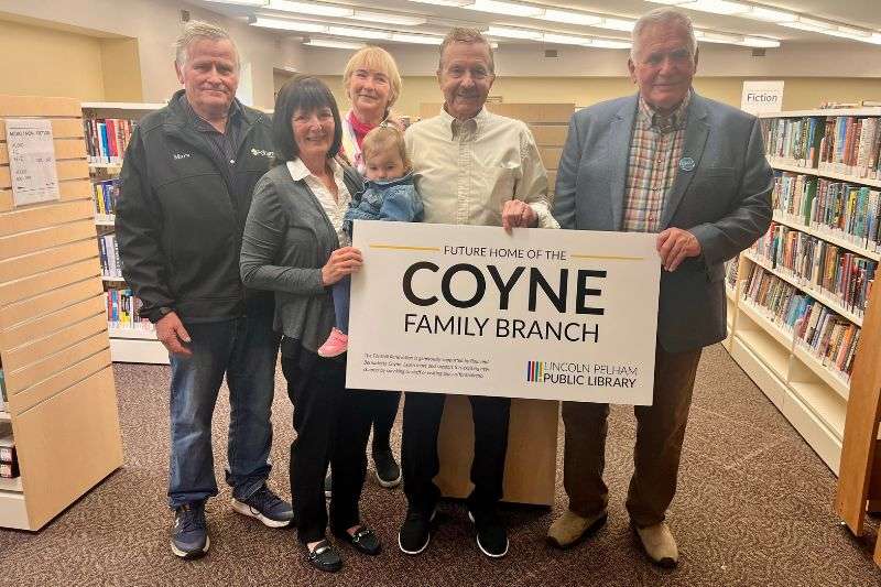 Mayor Marvin Junkin, Bernadette Coyne, Yvonne Van Lankveld, Paul Coyne, and Regional Councillor Wayne Olson