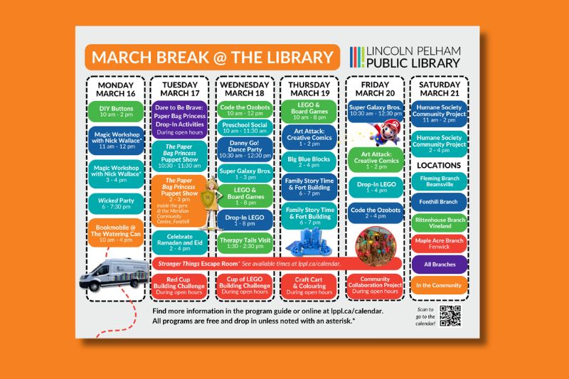 image of calendar showing activities at the library for March Break
