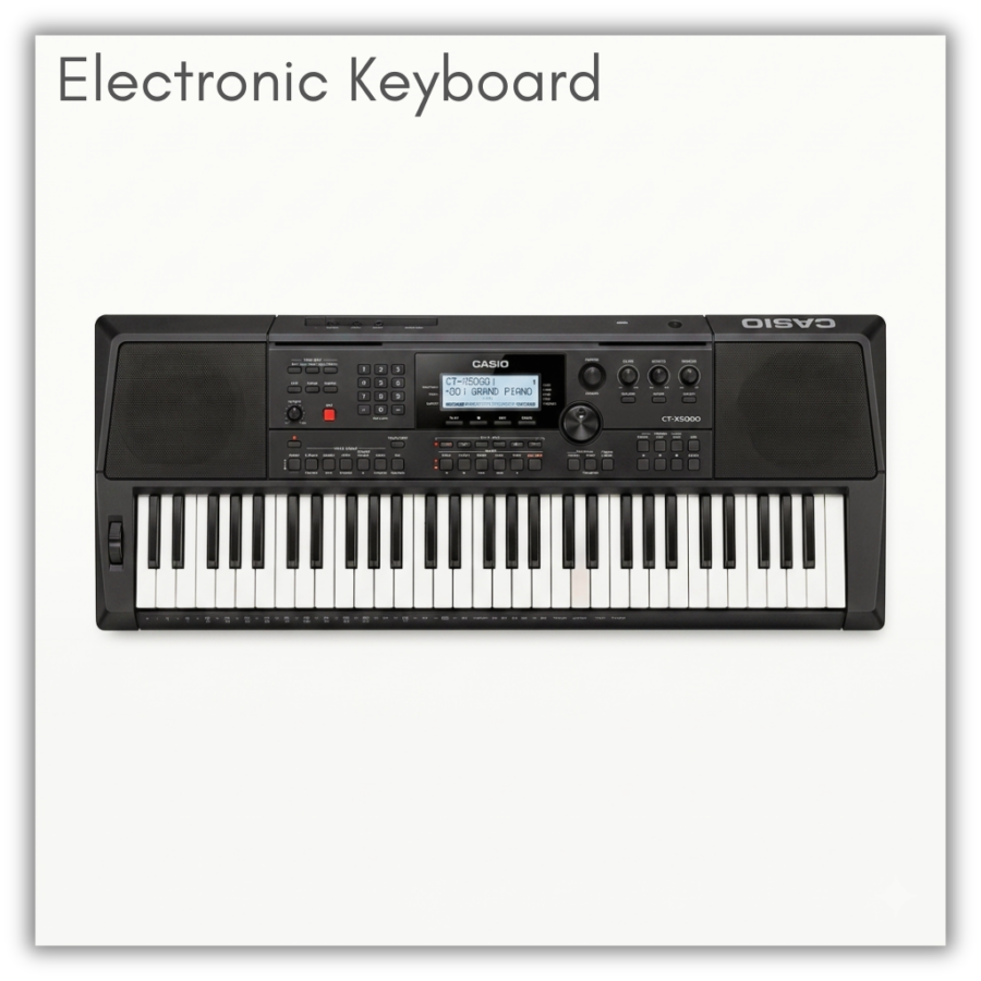 Electronic Casio Keyboard. Holdable. Can be borrowed for two weeks. Cannot be delivered to other locations. AI generated image.