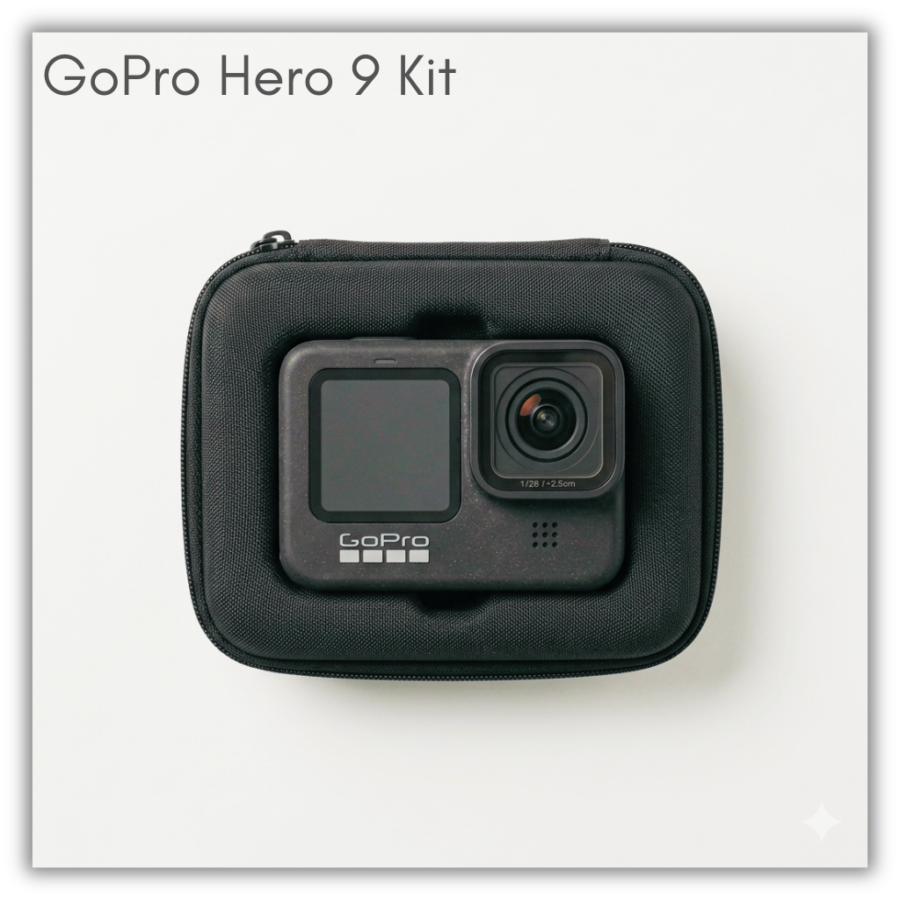 Go Pro Hero 9 Kit. Holdable. Can be borrowed for two weeks. Can be delivered to any LPPL locations. AI generated image.